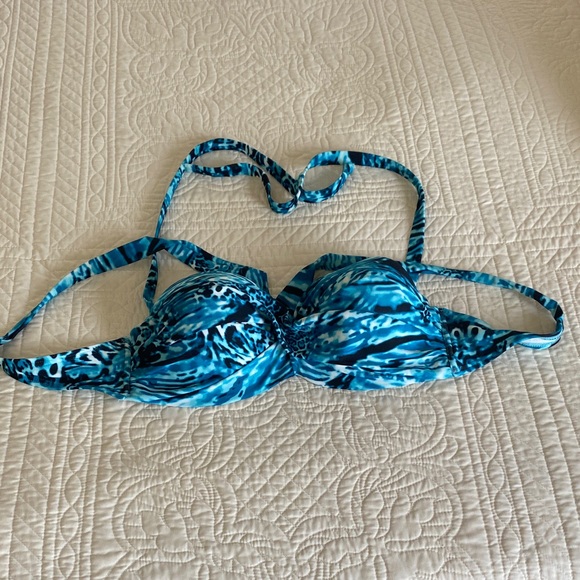 Vibrant Blue Patterned Women's Swim Bra - Picture 1 of 4